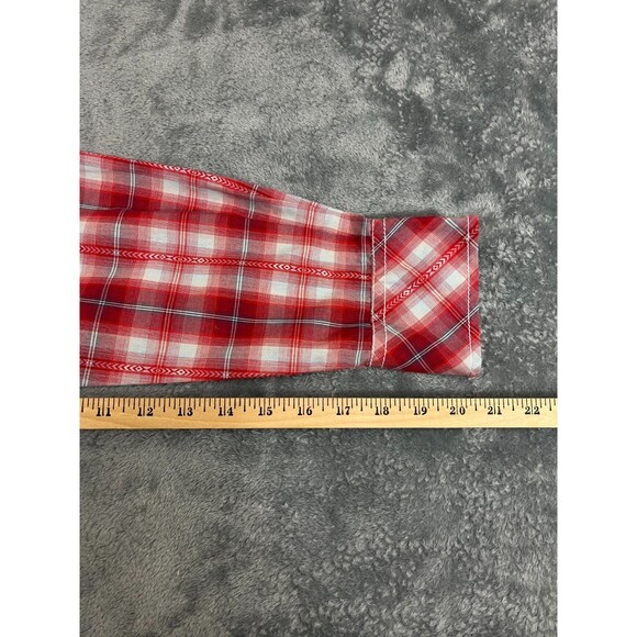 BKE Men's Large Pearl Snap Red Plaid Long Sleeve Casual Shirt Athletic Fit - Picture 9 of 11
